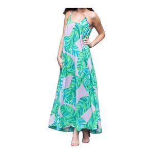 Buddy Love Panama Palm Leaf Colorful Tropical Resort Vacation Maxi Dress, S
